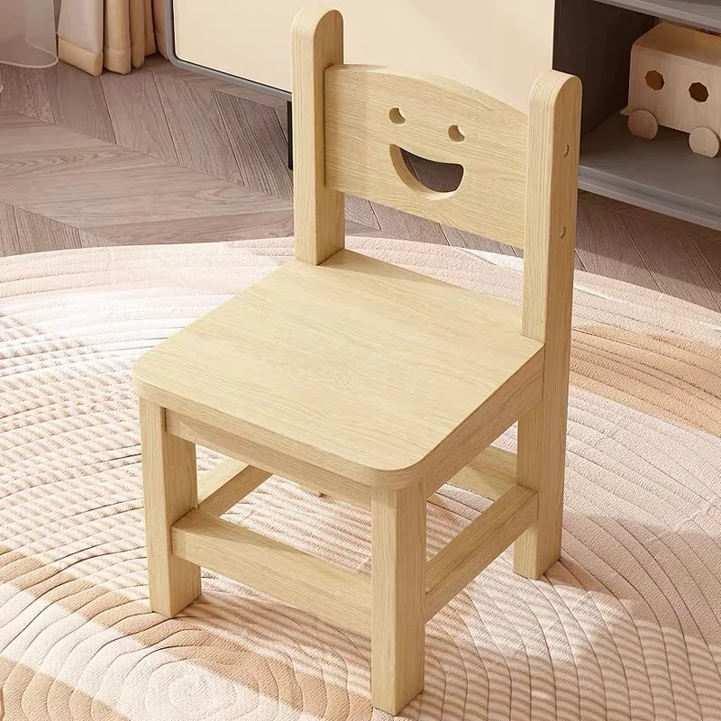 Solid Wood Children\'s Backrest Chair Cute Smiley Face 어린이 의자 Household Kindergarten Dining Chairs Benches