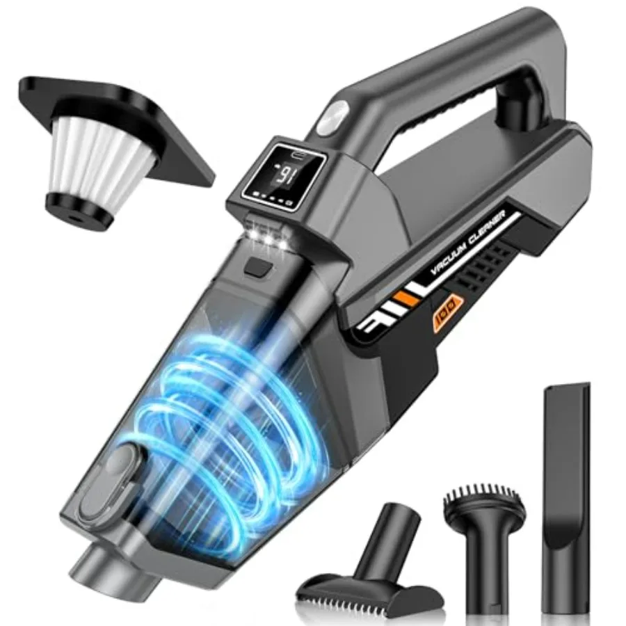 Handheld Vacuum for Car and Home Use, ABS Plastic Body, Black Color, 16KPA Suction Power with HD Display 3 LED Lights