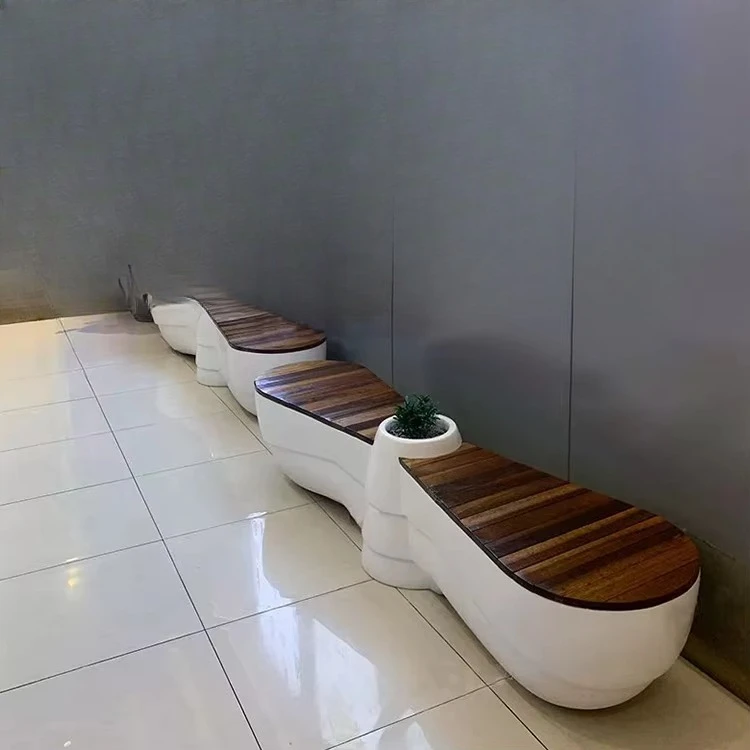 Modern fiberglass seat leisure sofa set with tree pot and flower pot, suitable for hotel use
