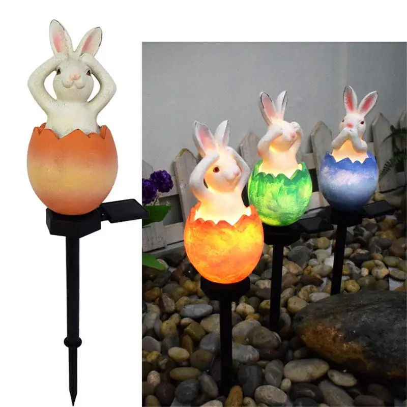 Luci solari del palo di pasqua luci solari del paesaggio per esterno luci di terra Decorative a LED impermeabili uovo di pasqua e Design del coniglietto