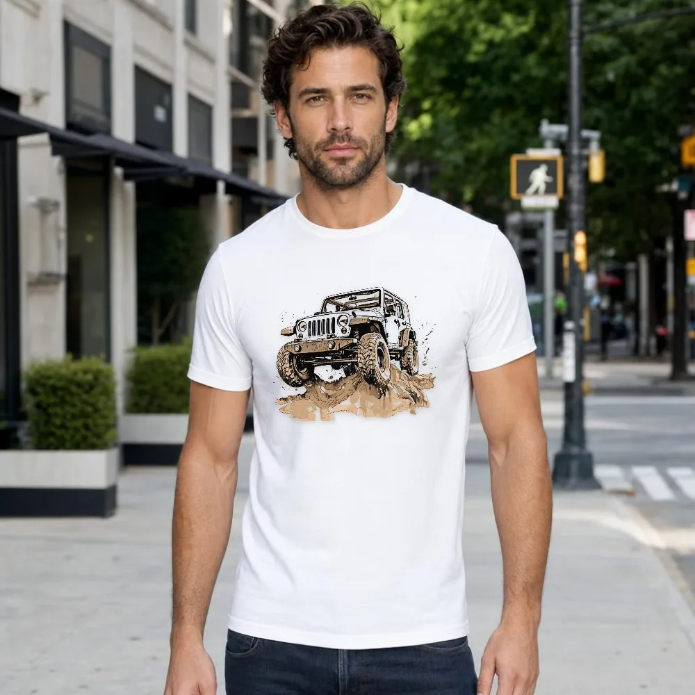 Graphic Tee Men White Offroad SUV Rock Crawling Mud Splash 4x4 Adventure Short Sleeve Daily Streetwear Tops