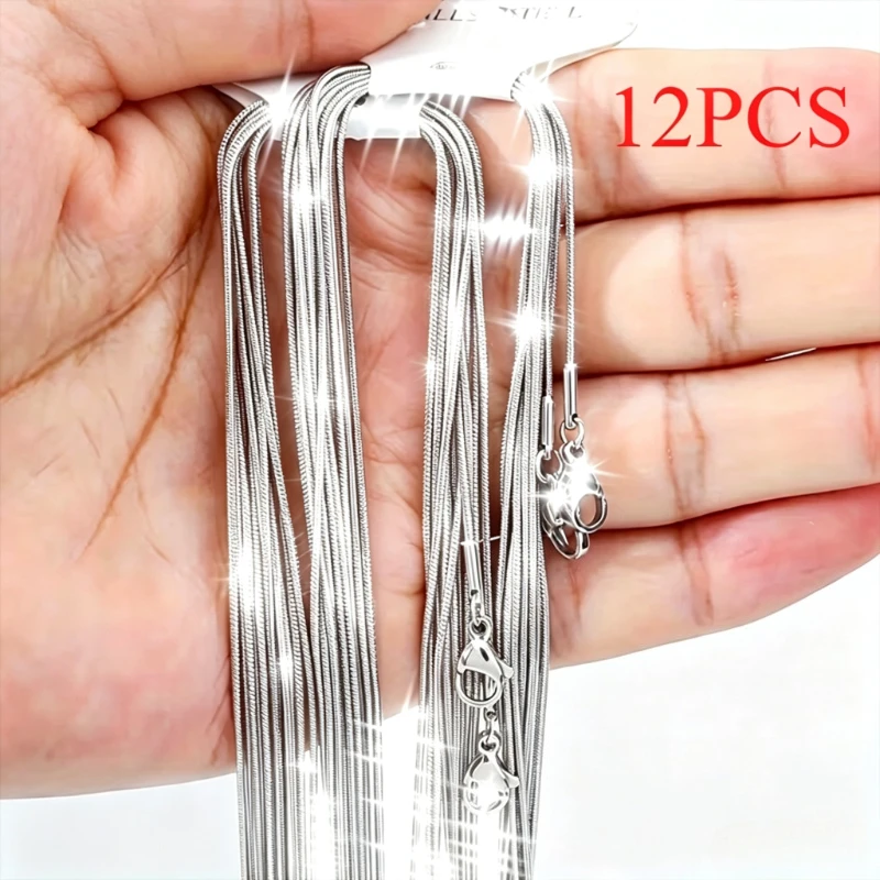 Silver Snake Bone Chain 12 Pack | Length 45-65cm | Can Be Matched with Pendant DIY | Unisex | Handmade Accessories