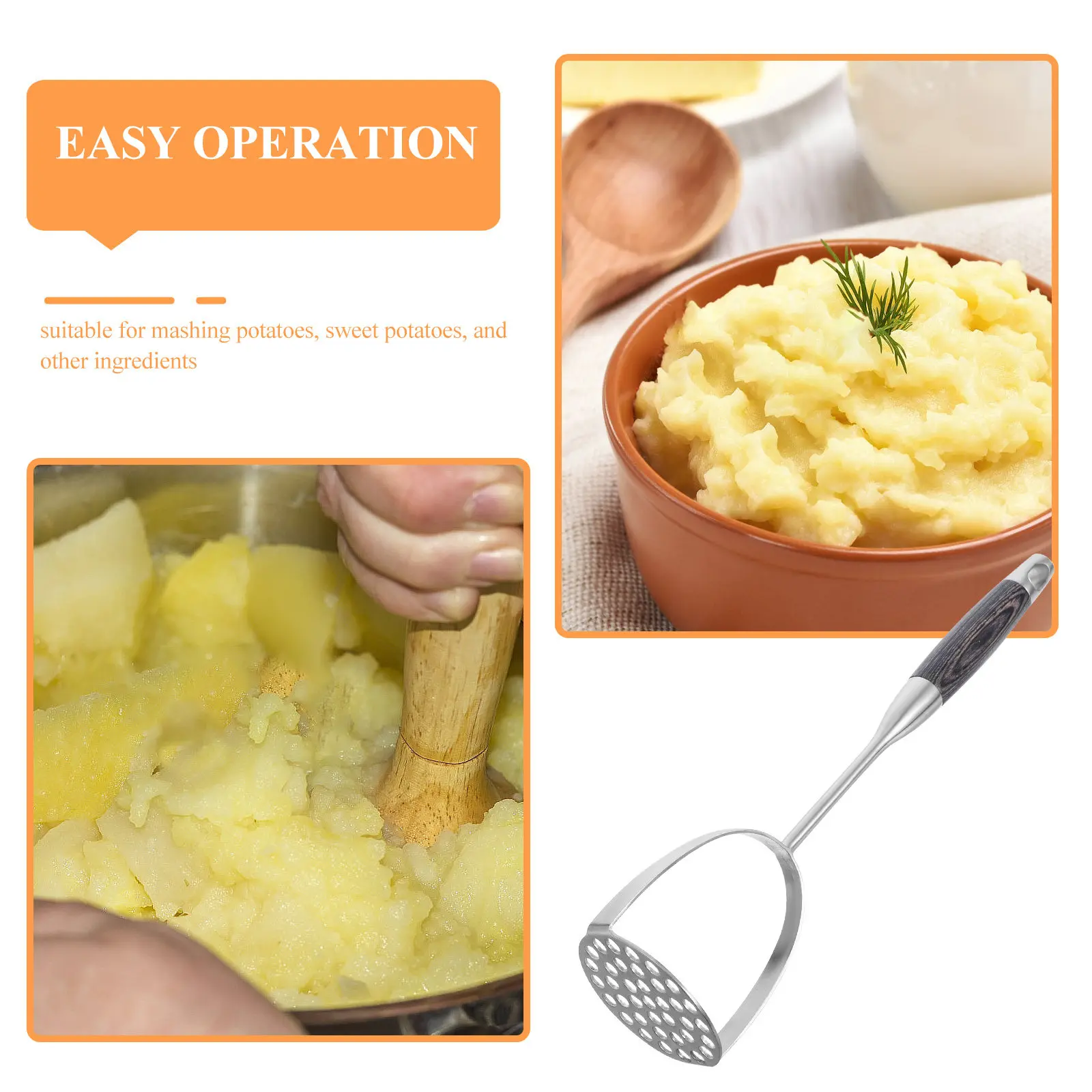

Stainless Steel Potato Masher Round Potato Smasher Manual Food Ricer Easy Grip Kitchen Tool Reliable Hand Masher for Potatoes