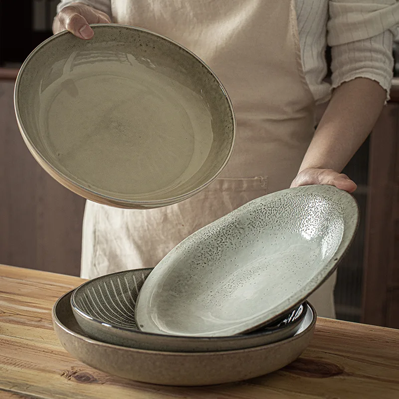 High Aesthetic Value, Deep Plate, Round, Cheap Bowl, Retro Ceramic Dish, Household Plate, Tableware, Dish