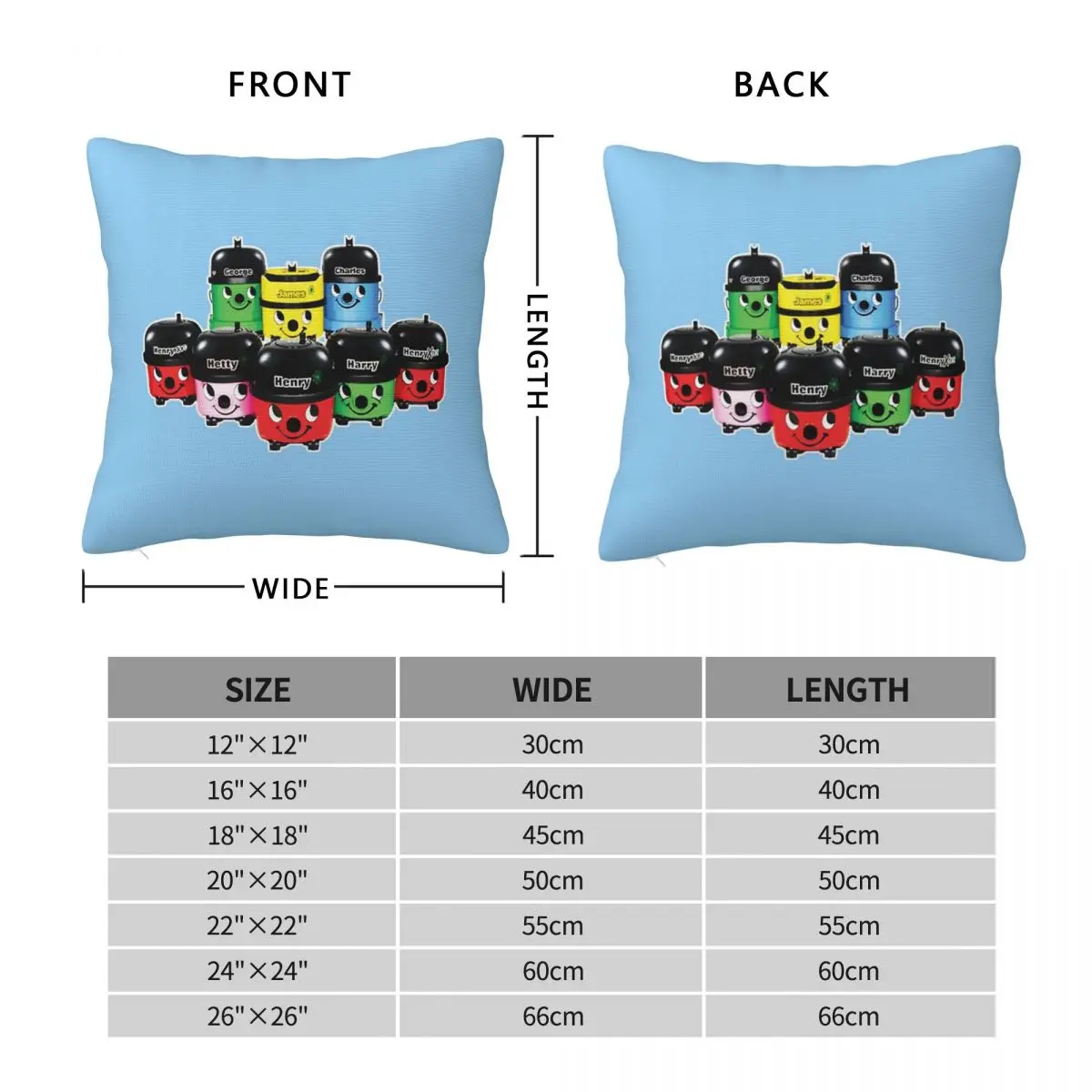 Henry Hoover And Friends Square Pillowcase Polyester Linen Velvet Pattern Zip Decor Pillow Case Room Cushion Cover