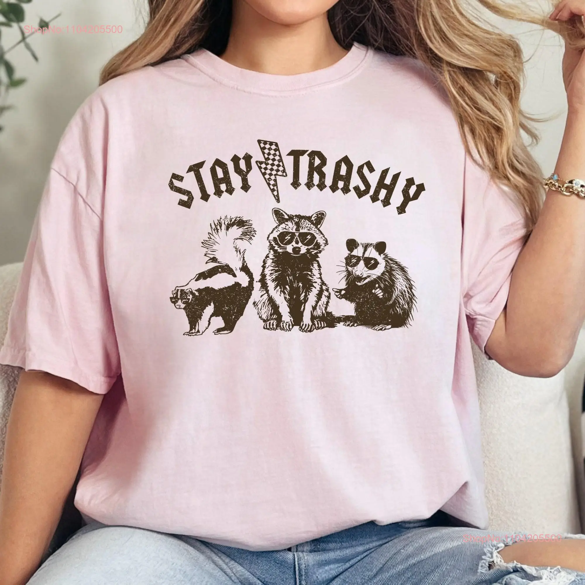 Stay Trashy Retro T shirt Funny Raccoon Meme Animal Sarcastic long or short sleeves