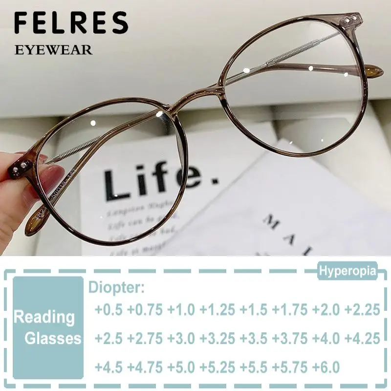 

Fashion Ultra Light TR90 Circular Frame Optical Reading Glasses For Women Anti Blue Light Prescription Presbyopia Glasses