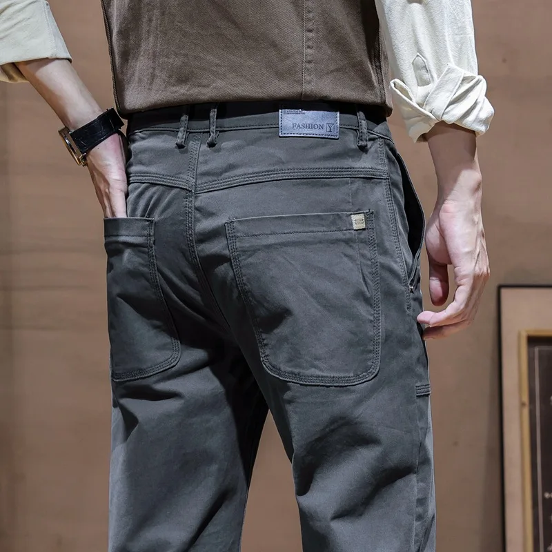 

Brand Clothing Men's Work Cargo Pants 97% Cotton Solid Color Wear Korean Jogger Khaki Grey Casual Trousers Male Oversized 38 40