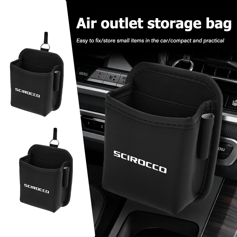 Bolsa de almacenamiento para ventilación de aire del coche, caja de almacenamiento colgante, bolsa para teléfono, bote de basura para Volkswagen Scirocco Golf 4 5 6 7 R GTI TSI TDI R32 MK4