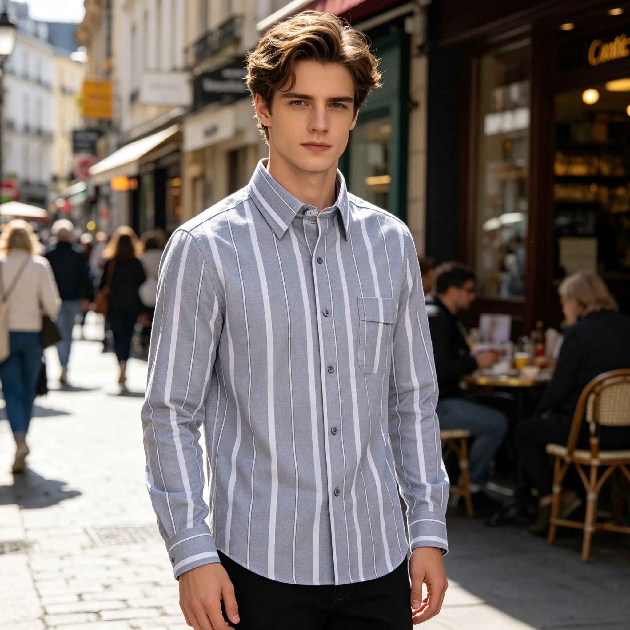 

2026 Quality With Pocket 100% Pure Cotton Men Long Sleeve Social Shirt for Oxford Shirt Men Plaid Striped Work Casual Shirts