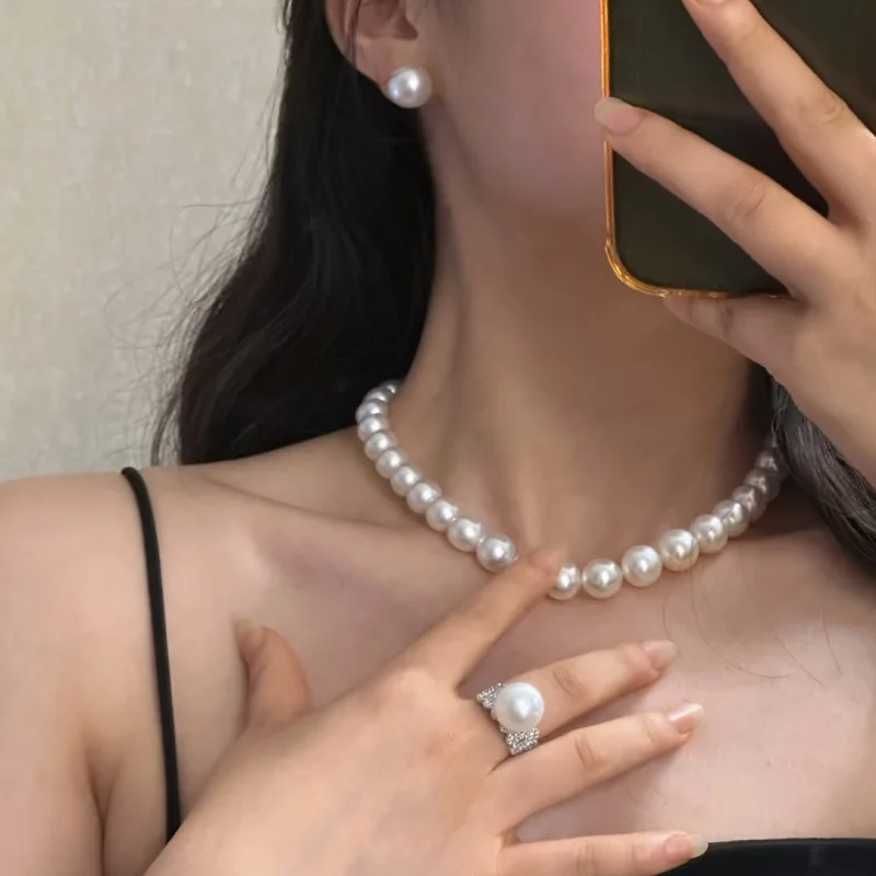 SGARIT Pure Silver 925 Natural Freshwater Pearls Beads Chain Natural Pearls for Jewelry Making Necklace for Women