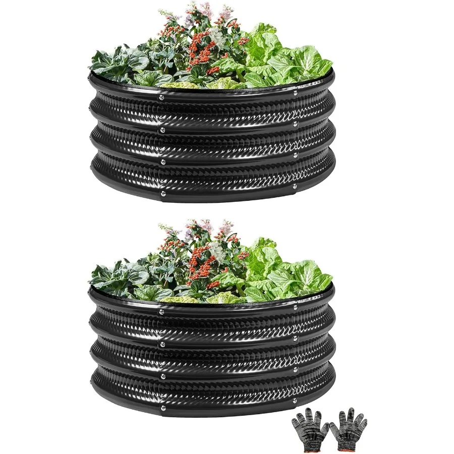 

2 Pcs 2x2X1 FT Round Galvanized Raised Garden Bed Kit Black Outdoor Planter Garden Bed Metal Raised Box for Vegetables Fruits F