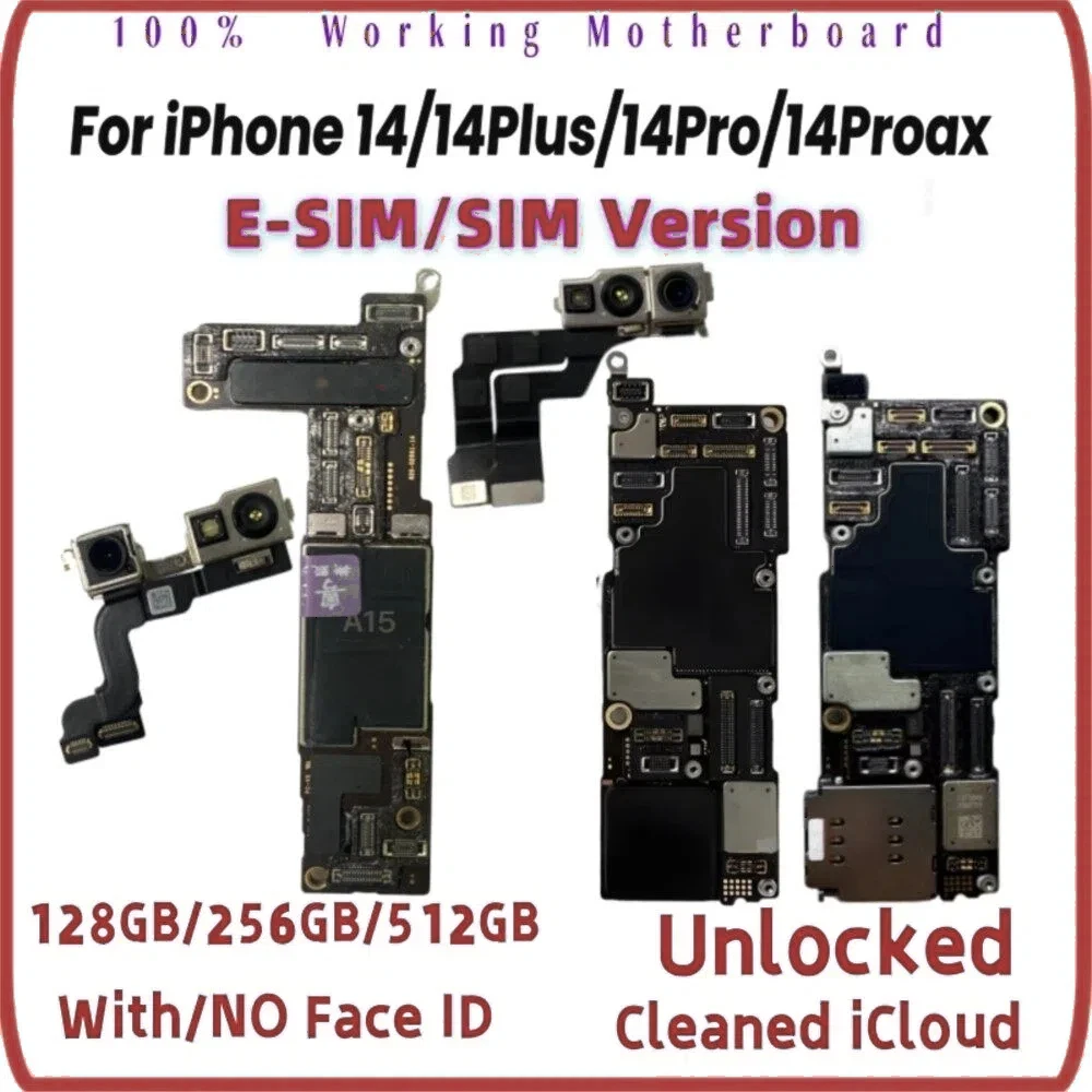 Placa base desbloqueada para iPhone 14 Pro Max, versión ESIM/SIM para iPhone 14 Plus con Face ID, placa lógica con iCloud limpio.