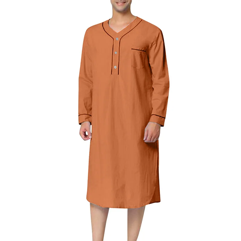 Spring Muslim Medium And Long Loose Solid Color Pajamas Men's Loungewear Pajamas Color Matching 2026 Spring Models On The New Re