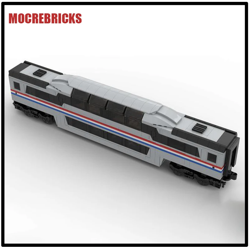 MOC Modern City Train Series New Metroliner Dome Car Passenger Carriage Building Blocks Assembly Model Puzzle Bricks Toys Gifts