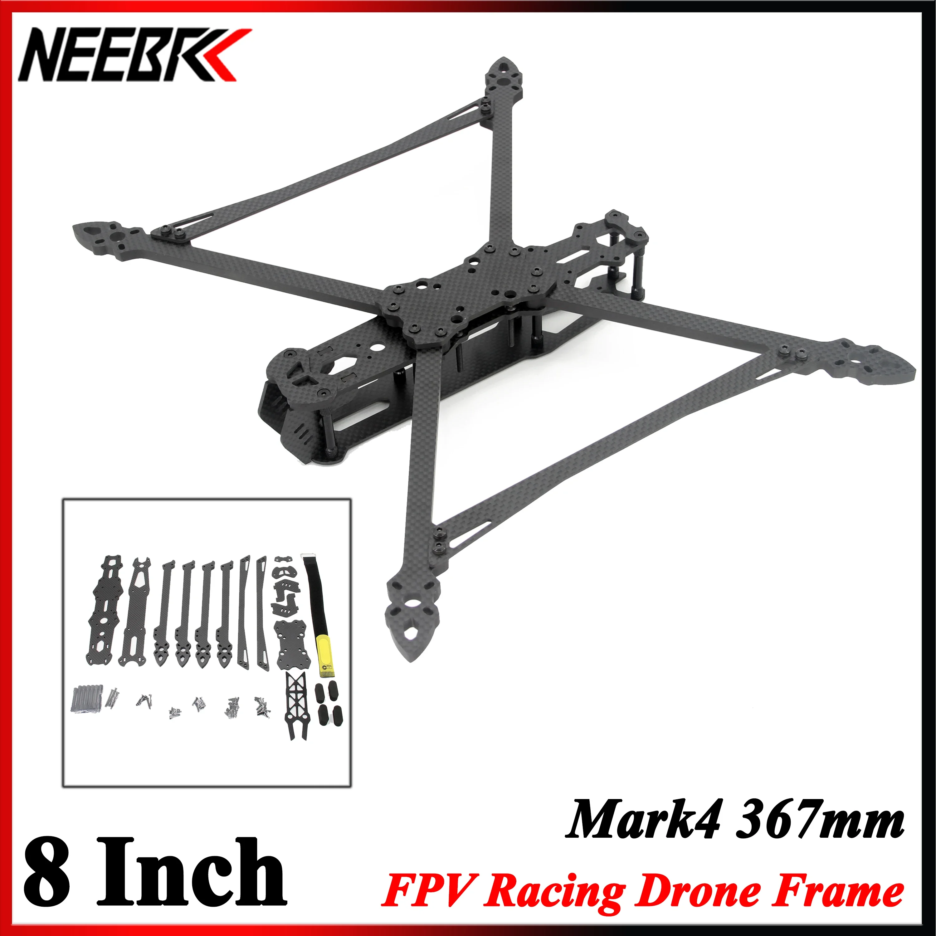 

Mark 4 V2 8 Inch 367mm Wheelbase 6mm Arm Carbon Fiber Frame Kit for FPV Racing Drone Quadcopter Freestyle RC Plane Toy Parts