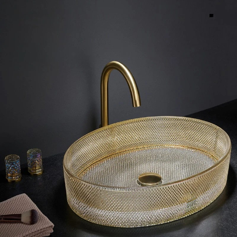 Simple Washhand Stand Crystal Table Wash Basin Durable Bathroom Sink Easy Cleaning Faucets and Sinks Wear Resistant Household