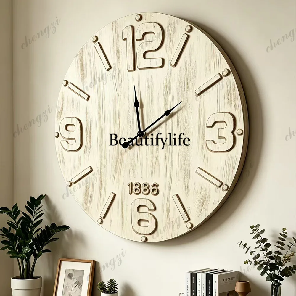 Nordic simple wooden wall clock living room bedroom large dial three-dimensional digital decorative clock