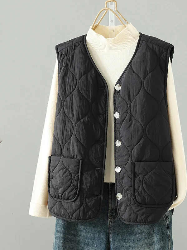 

Теплый жилет на подкладке, свободный зимний жилет из овчины, хлопковый жилет, простой внутренний дизайн, круглая застежка на одной пуговице