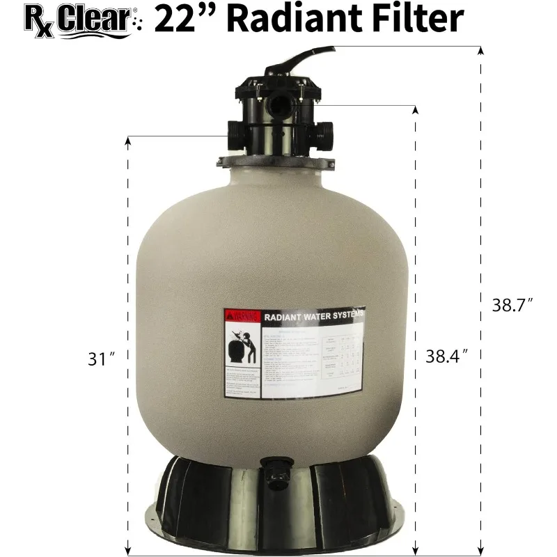 Rx Clear Radiant Complete Sand Filter System | for Above Ground Swimming Pool | Extreme Force 1 1/2 HP Pump | 22 Inch Tank