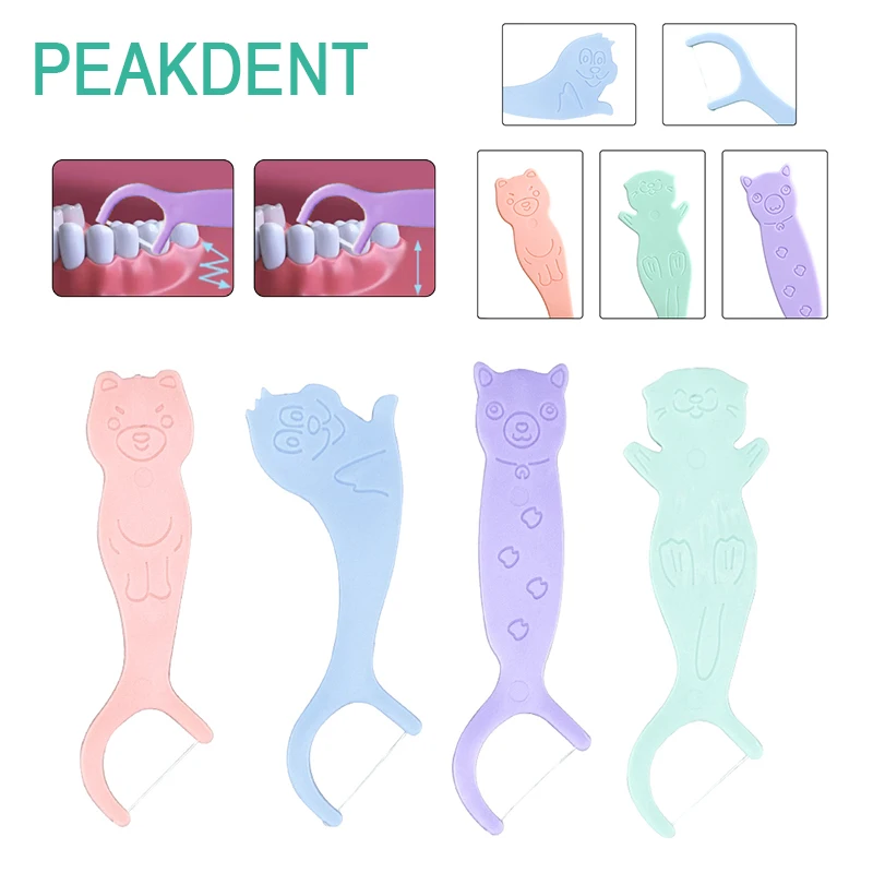 

40pcs/pack Dental Cartoon Animal Shaped Dental Floss Sticks Children Oral Cavity Teeth Gap Cleaning Dental Floss Dental Supplie