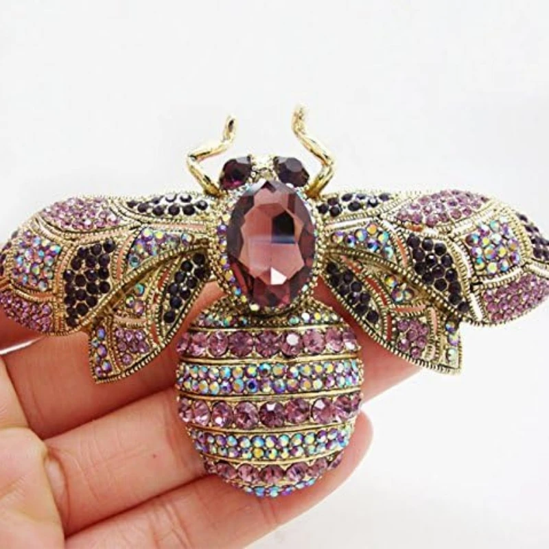 Luxe grote vintage dames meisjes kristallen bij broche speld mode elegante dame prachtige insecten strass badges cadeau's