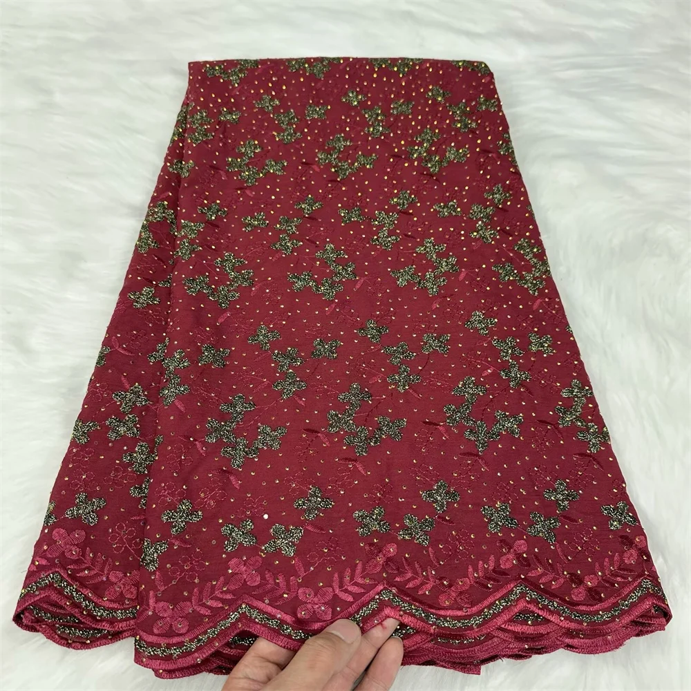 Tecido De Renda De Algodão Africano Com Pedras, Voile Suíço, Laces Suíça, Vestido De Festa De Casamento, Alta Qualidade, 5 Jardas, Mais Recente, 2024