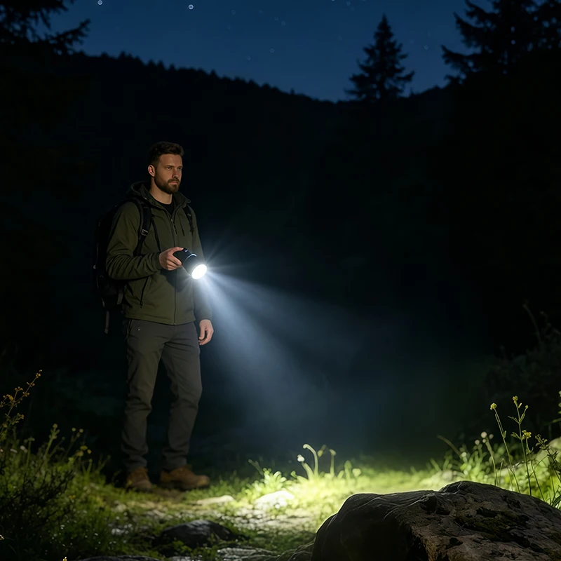 LED black flashlight (telescopic aluminum alloy) with long-lasting battery life, essential for camping and exploration view 5