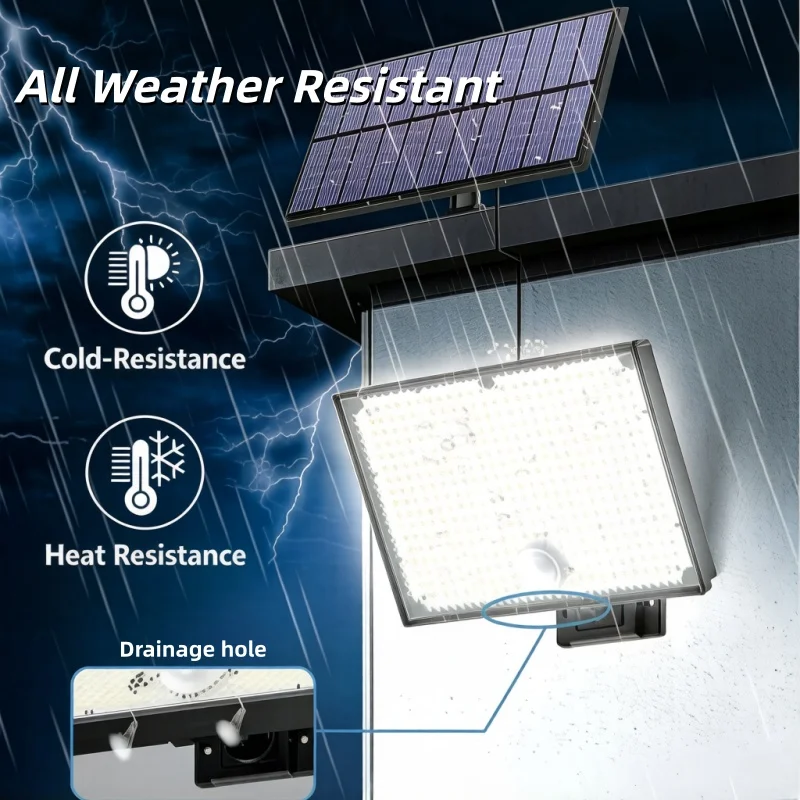4 Pack 400 LED Solar Light with Outdoor Light Sensor, Remote Control, Independent Light Sensor Panel, Dusk to Dawn Lighting