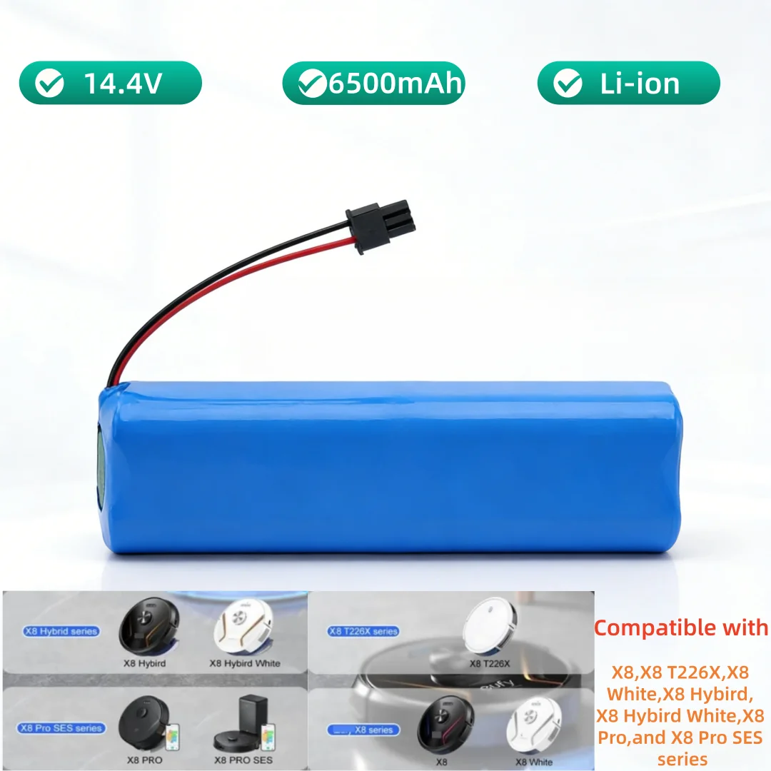 For Eufy RoboVac X8 Series Battery 14.4V 6500mAh 8-Cell Li-ion Replacement for X8_Hybrid X8_White X8_Pro SES with Safety BMS