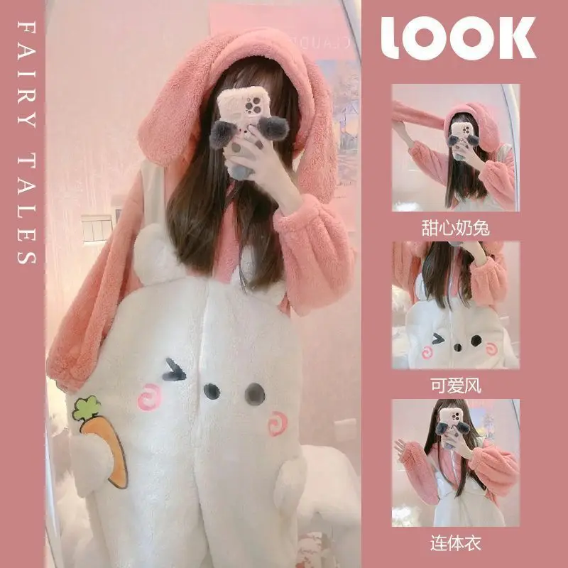 

Pjs Set Women's Pajamas Women's Warm Winter Pajamas Fashionable Home Clothes, Pajamas Rabbit Conjoined Body Cute and Soft
