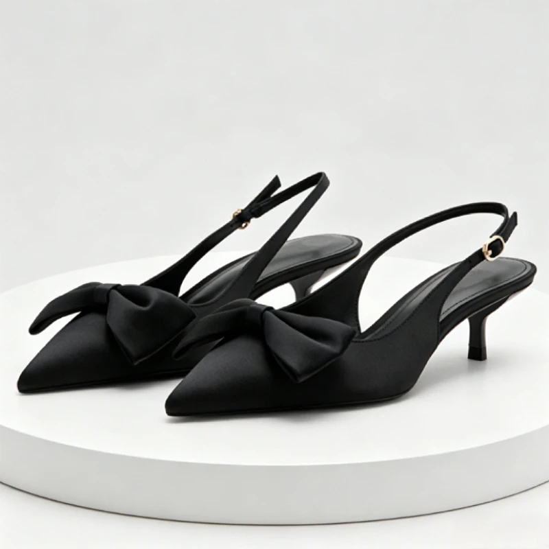 

Luxury Brand High Heels for Ladies Fashion Bow Detail Satin Women's Pumps Sexy Pointed Toe Slingback Summer High-heeled Sandals