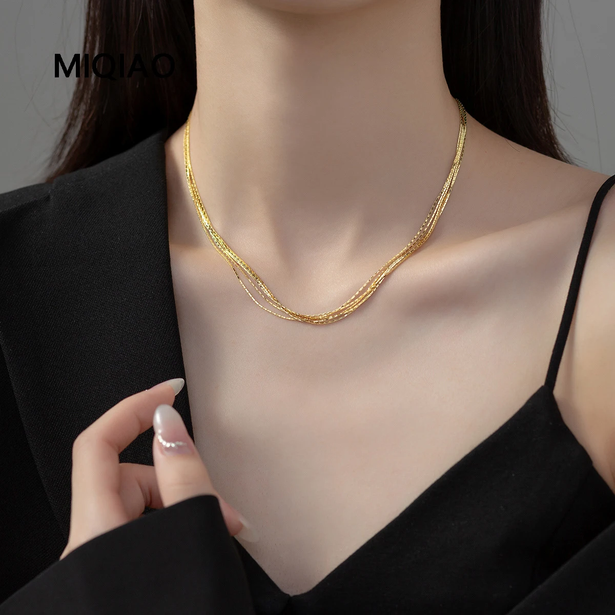 

MIQIAO Necklace Jewelry For Women Silver 925 Multi-Storey Gold Color Women's Neck Chain 925 Sterling Silver Jewelry Real Certifi