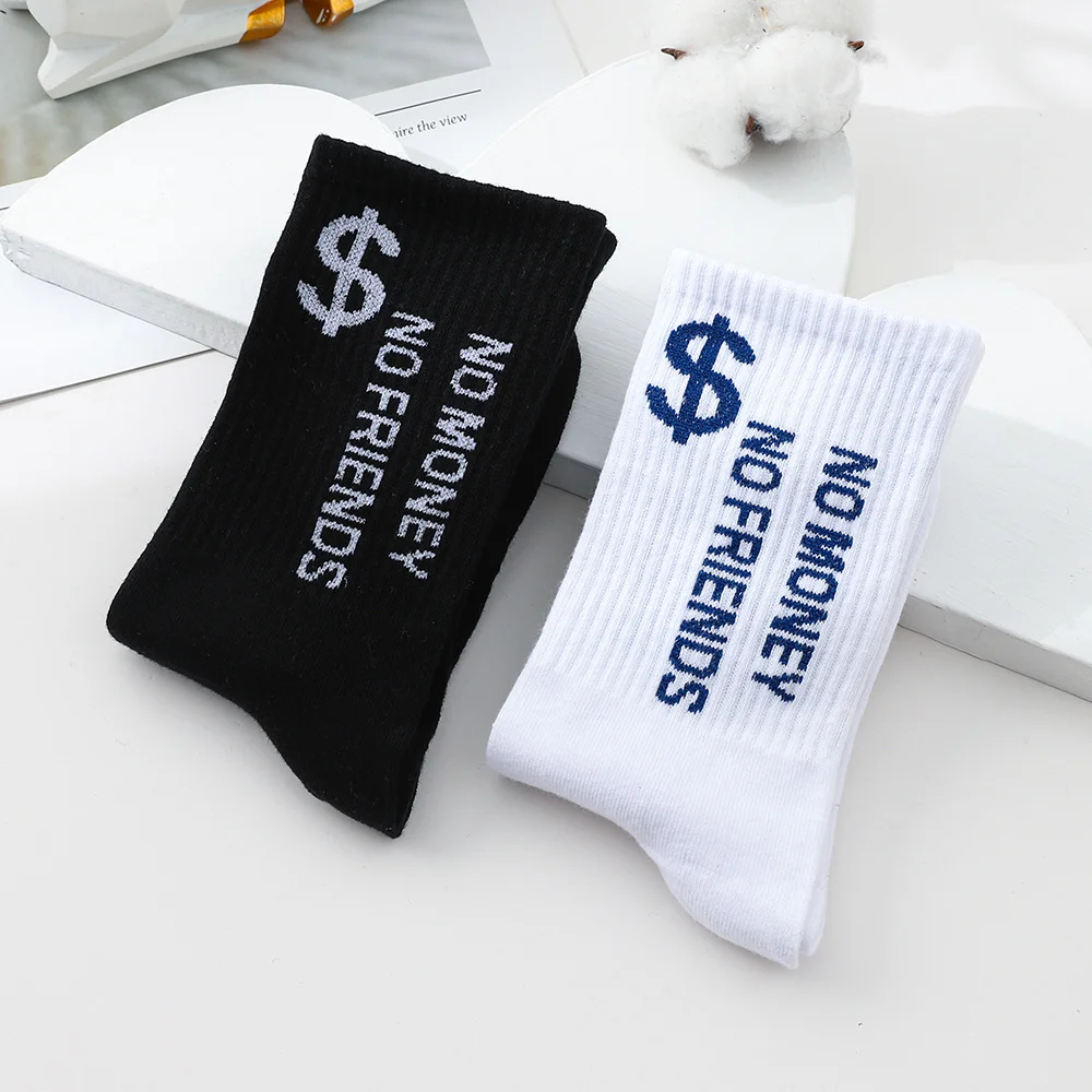 5 Pairs Men Socks Long Socks Black White Middle Sport Socks Street Style Soft Breathable Cotton Casual Socks