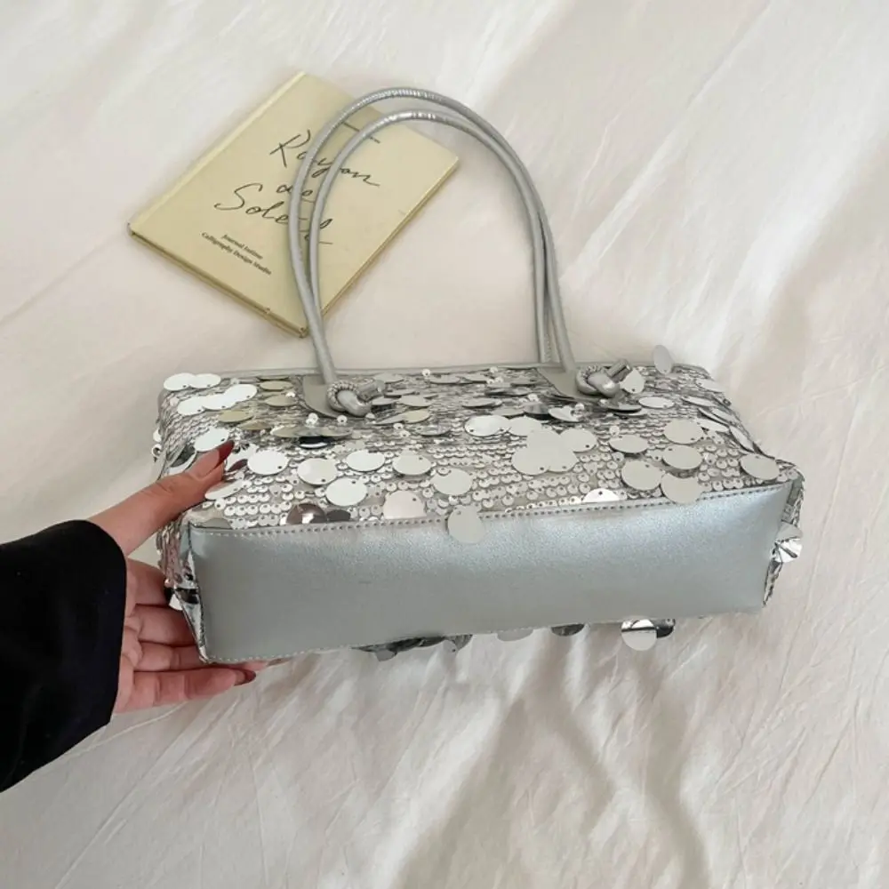 Simple Shiny Sequin Tote Bag Fashion Large Glitter Shoulder Bag Underarm Bag Sequined Blingbling Handbag Travel