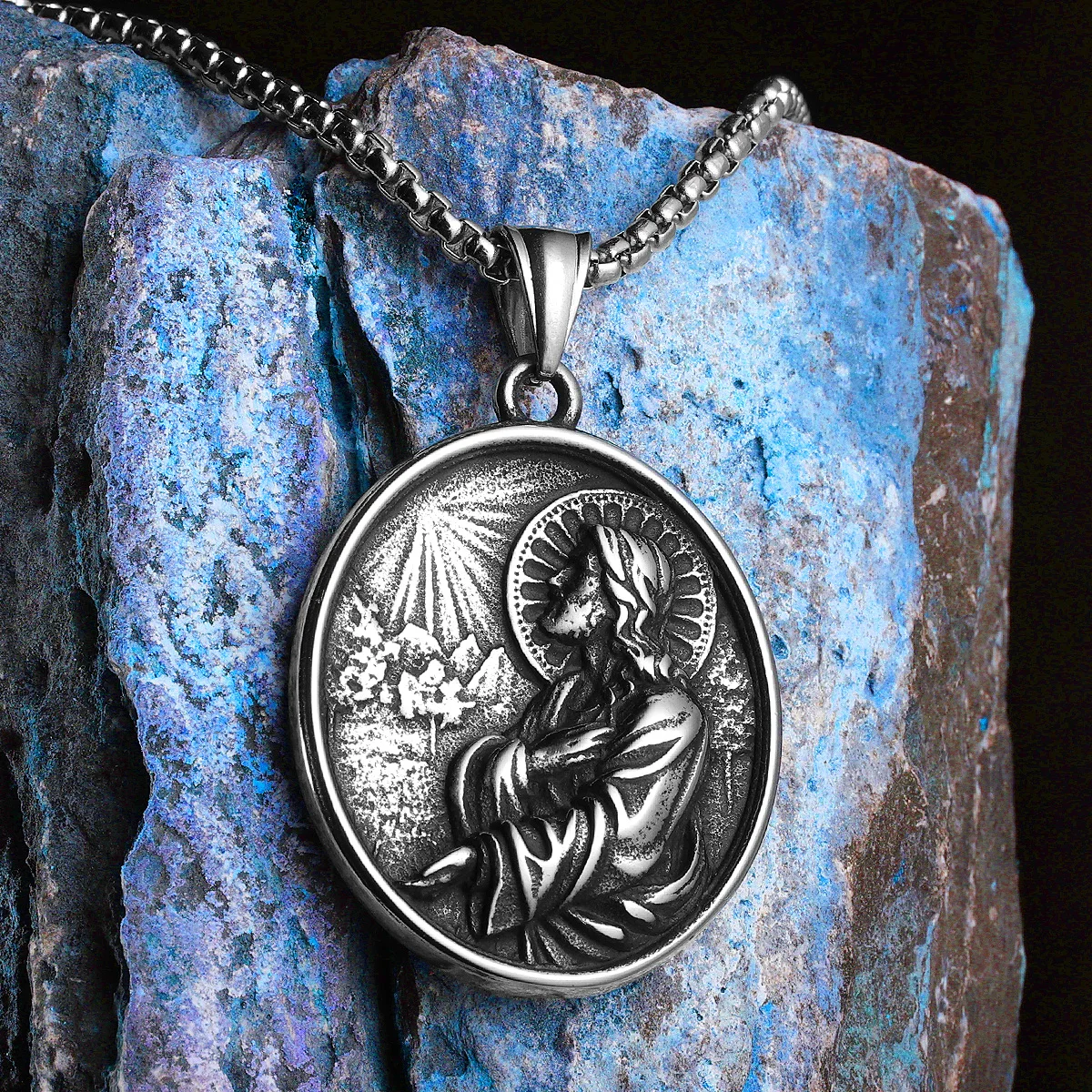 

Holy Father Joseph Cross Amulet Men Necklaces Stainless Steel Pendant Chain Women Jewelry Vintage Accessories Gifts Wholesale