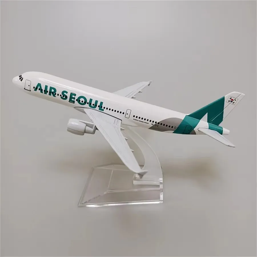 Scale 1:400 320 Metal Airplane Replica 16cm Korean Air SEOUL Airlines A320 Airbus Aircraft Die-Cast Model Children's Gift