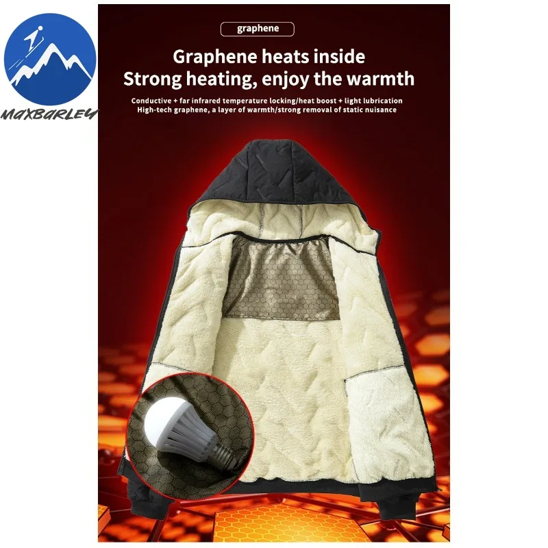 Premium Men Graphene Jacket Comfort Hiking Sport Cold Resistant Parkas Fleece Lined Hooded Daily Wear Winter Padded Coats
