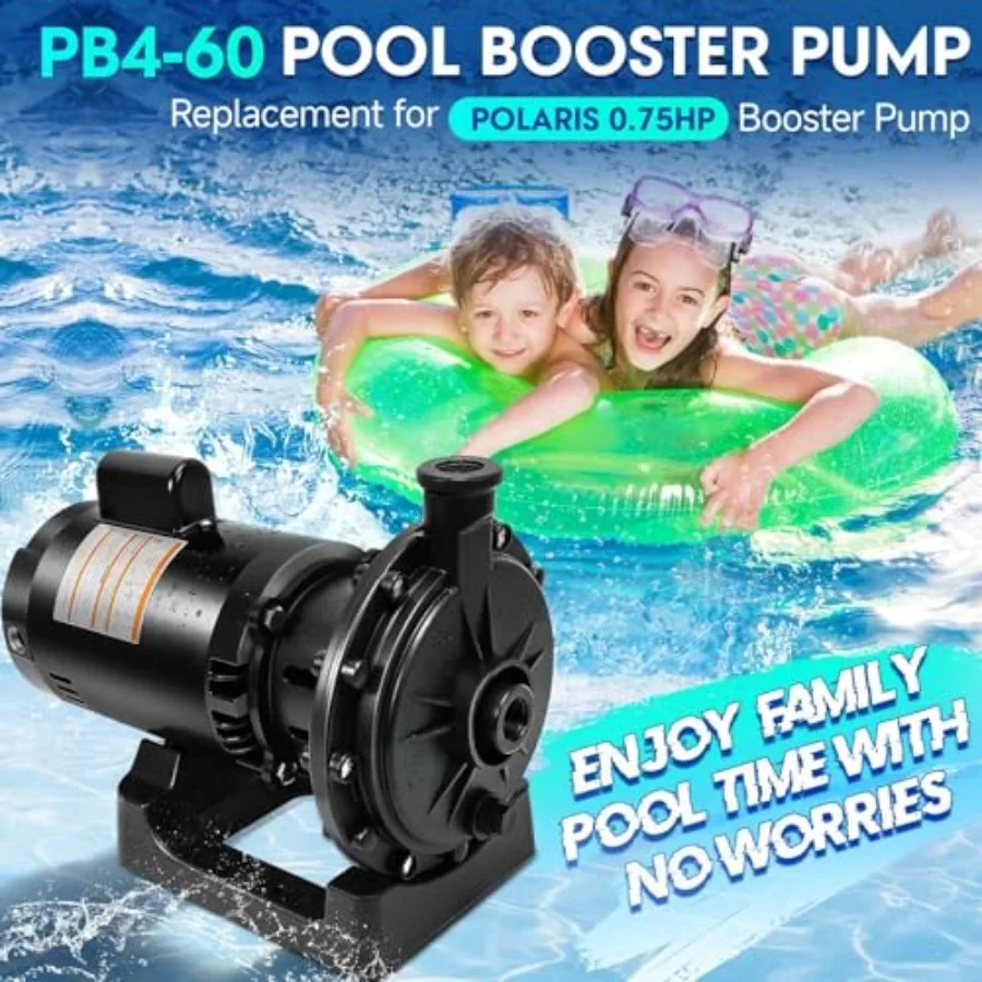 Pool cleaner booster pump replacement for Polaris 180/280/380/480, PB4-60 compatible, 3/4 HP, 115V/230V dual voltage, 60Hz, bla