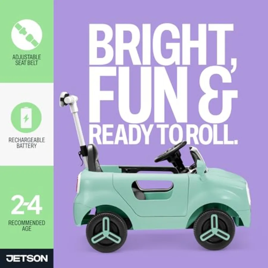 Auto elettrica a spinta per assistenza motoria per bambini, 3 modalità: spinta, trazione o telecomando, velocità massima di 3 mph, cintura di sicurezza, fari, consigli