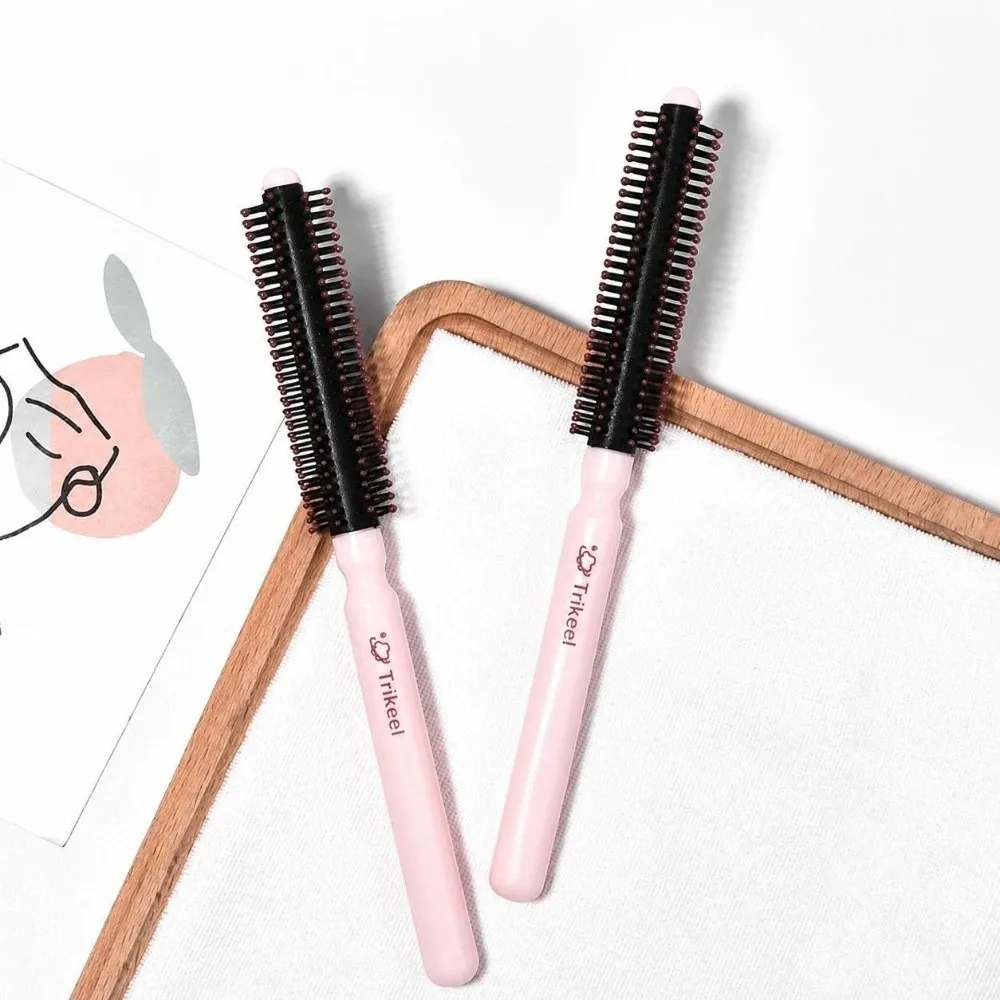 Mini Round Roll Hair Comb Professional Anti Static Detangling Hair Brush Pink Wavy Curly Styling Scalp Massage Comb Hairdresser