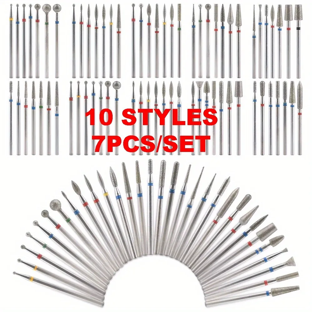 7PCS/BAG Nail Drill Bits Diamond Tips for Electric Manicure Pedicure Machine Milling Cutter，Nail Art Manicure Tool Accessories