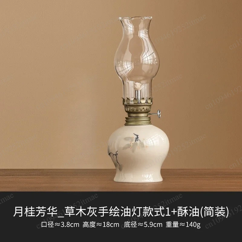 Hand Drawn Flower Oil Lamp Candle Holder Antique Indoor Home Decor