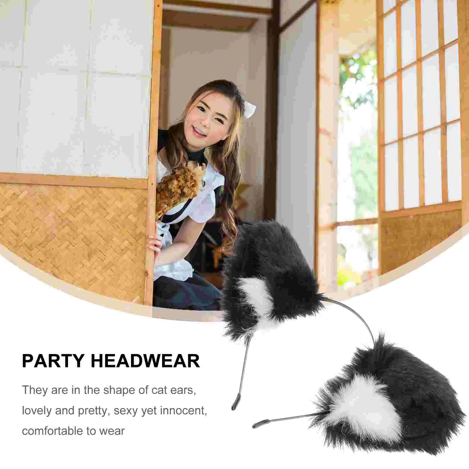 Douille d'oreille de danse en peluche pour filles et femmes, accessoires pour cheveux, bande de sauna de chat tridimensionnelle, queue d'oreille blanche, costume de cosplay de chat