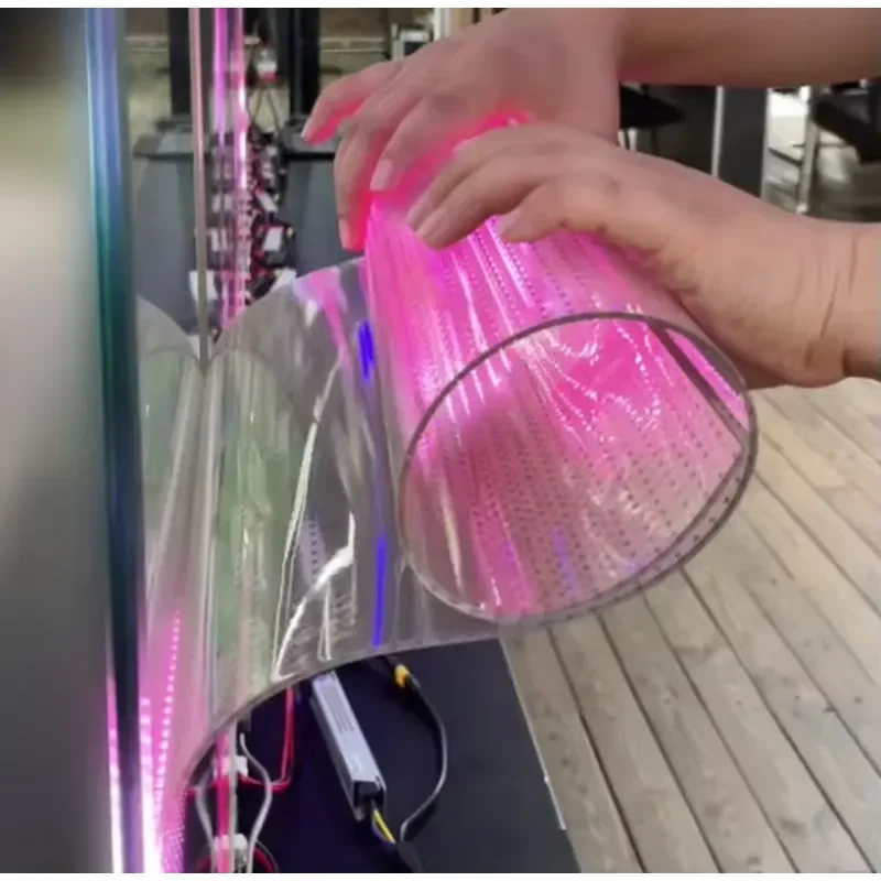 Soft Transparent Light Emitting Diode Screen P8 P6 P4 P10 Flexible Transparent Light Emitting Diode Film Light Emitting Diode