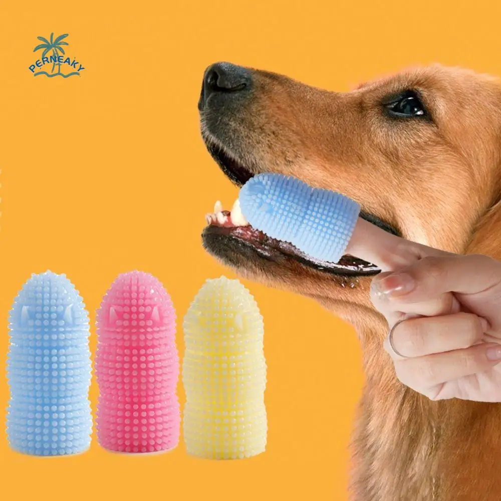 2pcs/set Soft Dog Finger Toothbrush Professional TPR Pet Finger Cots Brush Bite Resistant Pet Tartar Teeth Cleaning Tool