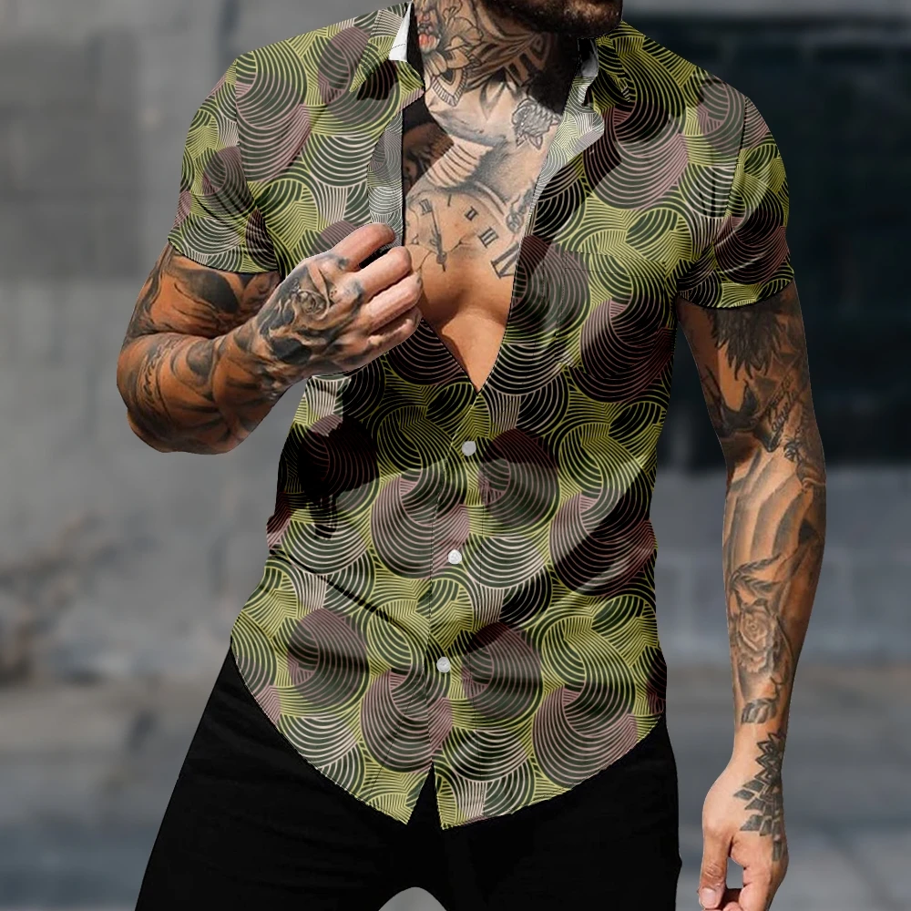 

Casual Hawaiian Shirt For Men's Fashion Short Sleeve Corrugation Art Streetwear Harajuku 3D Print Cozy Beach Clothes