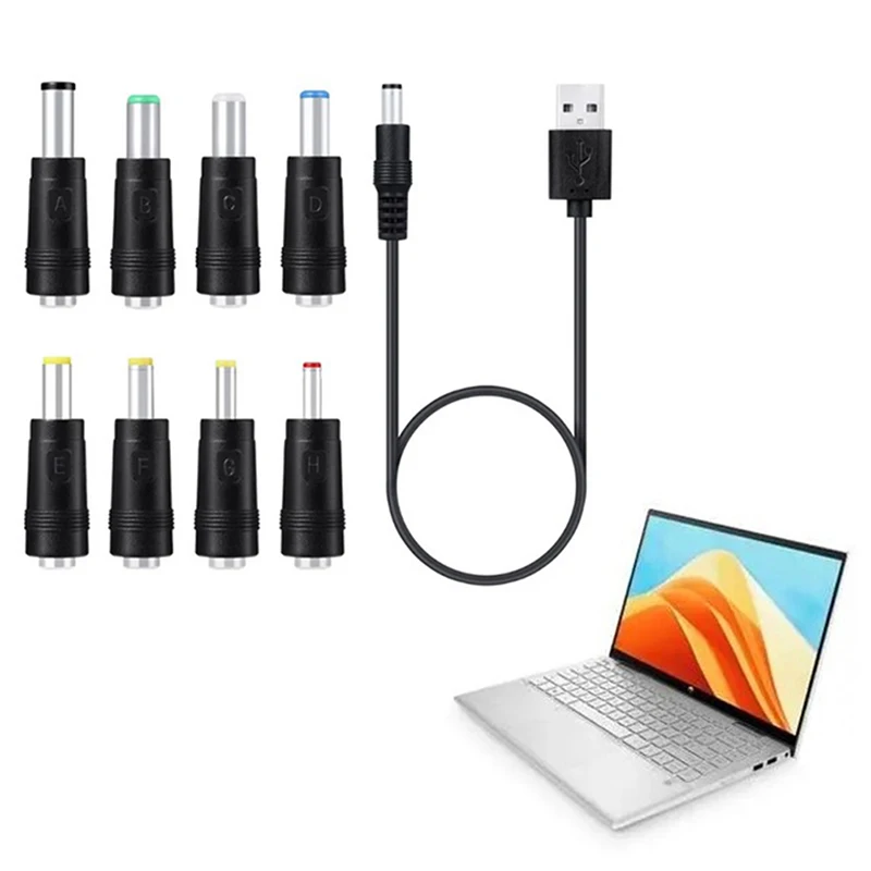 

Multi Types 5V USB To DC To 5.5*2.1mm Cord Power Cable with 8*Plug Converter USB Charging Adapter For Laptop Etc