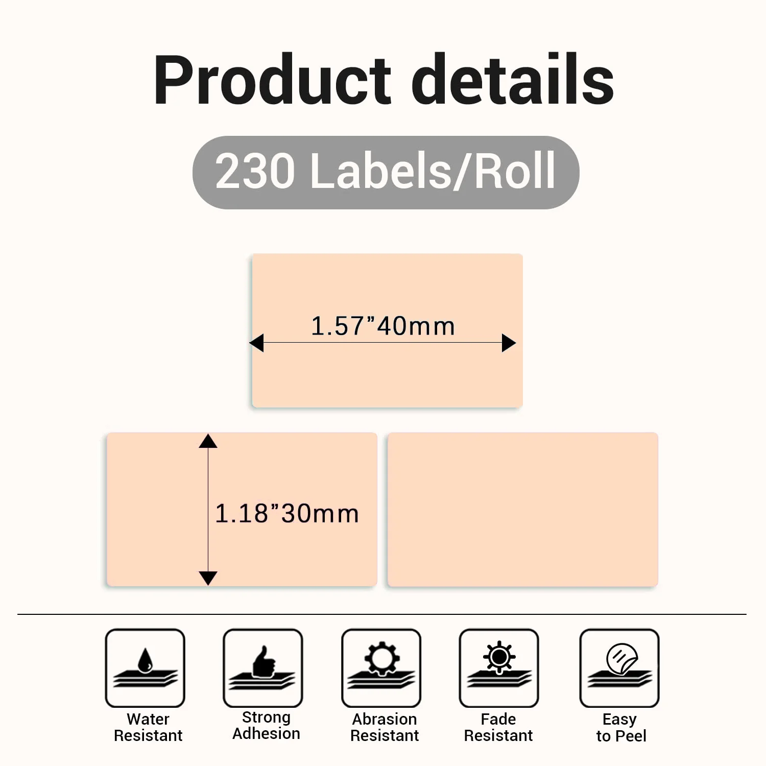 Etiquetas pretas em cáqui série quadrada 1,57 ''x 1,18'' (40x30mm) M110/ M220/ M221/M120 3 rolos de papel térmico adesivo multiuso