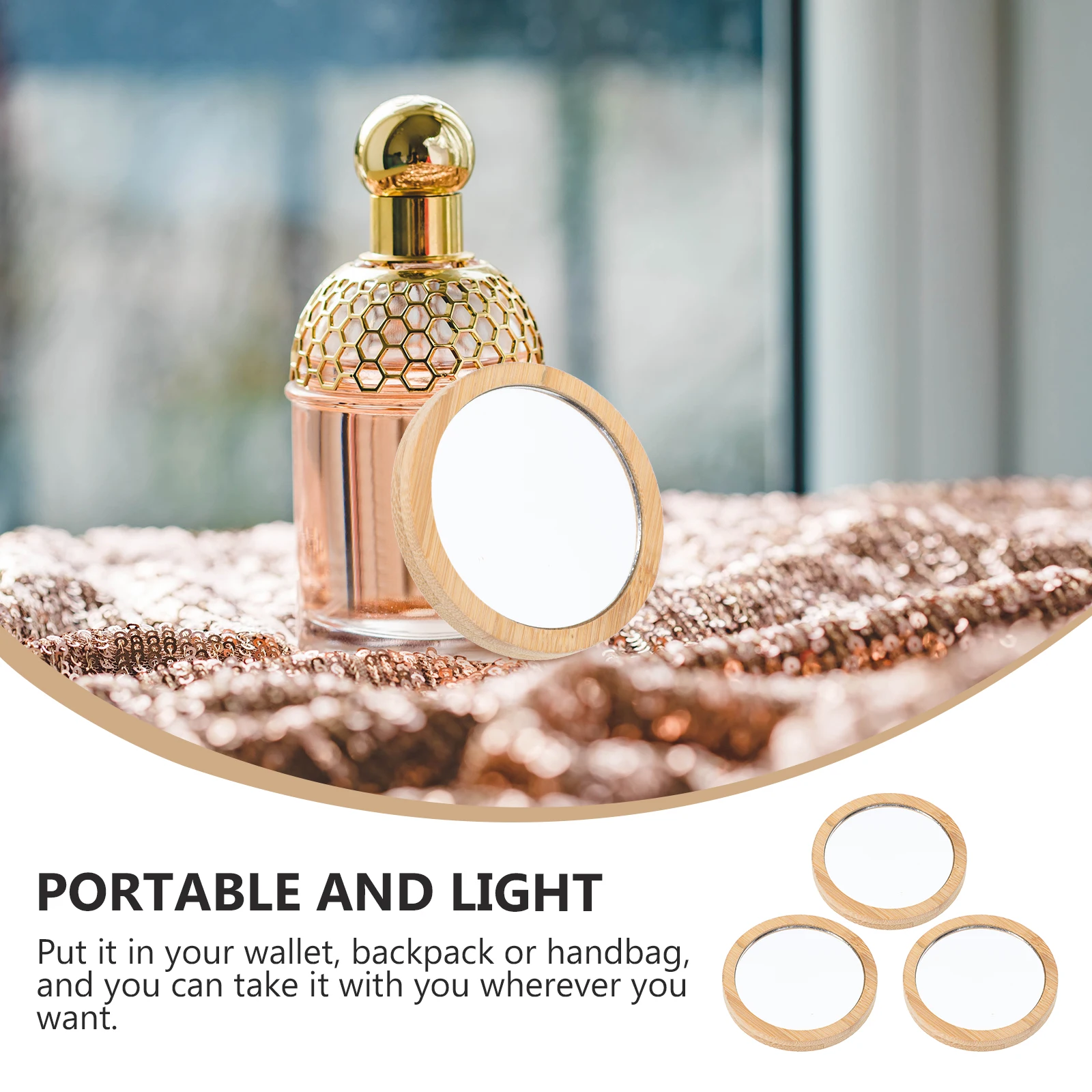 กระจกแต่งหน้าพกพาขนาดเล็ก 3 ชิ้น กระจกแต่งหน้าทรงกลมขนาดเล็ก น้ำหนักเบา กระจกพกพาสำหรับผู้หญิง